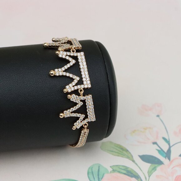"Rose Gold Crown Design Bracelet with Sparkling Zircon Accents, XPBL0833 - Picture 7 of 12